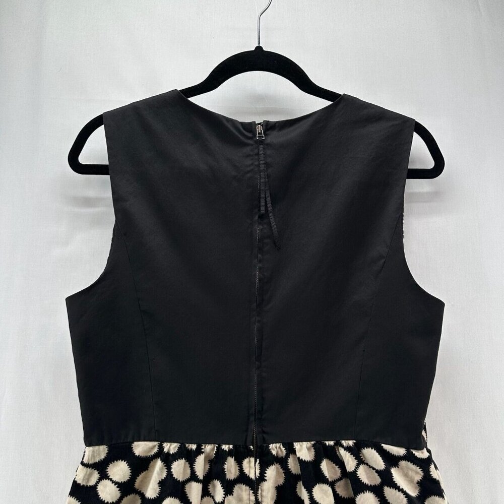 Leifnotes Mini Dress Women Sz 12 Corduroy Sleeveless Lined Polka Dot Black Cream - Picture 5 of 13